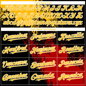 Custom Black Gold-Red 3D Pattern Abstract Brush Stroke Two-Button Unisex Softball Jersey