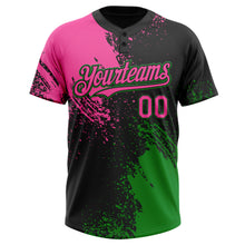 Load image into Gallery viewer, Custom Black Pink-Grass Green 3D Pattern Abstract Brush Stroke Two-Button Unisex Softball Jersey
