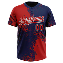 Load image into Gallery viewer, Custom Red Navy-White 3D Pattern Abstract Brush Stroke Two-Button Unisex Softball Jersey
