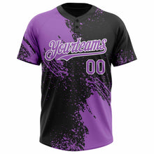 Load image into Gallery viewer, Custom Medium Purple Black-White 3D Pattern Abstract Brush Stroke Two-Button Unisex Softball Jersey
