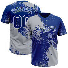 Load image into Gallery viewer, Custom Gray Royal-White 3D Pattern Abstract Brush Stroke Two-Button Unisex Softball Jersey
