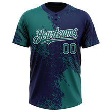Load image into Gallery viewer, Custom Teal Navy-White 3D Pattern Abstract Brush Stroke Two-Button Unisex Softball Jersey
