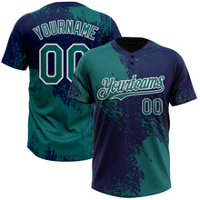 Load image into Gallery viewer, Custom Teal Navy-White 3D Pattern Abstract Brush Stroke Two-Button Unisex Softball Jersey
