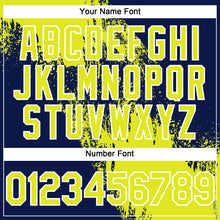 Load image into Gallery viewer, Custom Neon Yellow Navy-White 3D Pattern Abstract Brush Stroke Two-Button Unisex Softball Jersey

