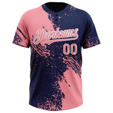 Load image into Gallery viewer, Custom Medium Pink Navy-White 3D Pattern Abstract Brush Stroke Two-Button Unisex Softball Jersey

