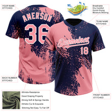Load image into Gallery viewer, Custom Medium Pink Navy-White 3D Pattern Abstract Brush Stroke Two-Button Unisex Softball Jersey
