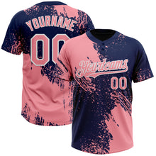Load image into Gallery viewer, Custom Medium Pink Navy-White 3D Pattern Abstract Brush Stroke Two-Button Unisex Softball Jersey
