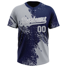 Load image into Gallery viewer, Custom Gray Navy-White 3D Pattern Abstract Brush Stroke Two-Button Unisex Softball Jersey

