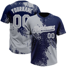 Load image into Gallery viewer, Custom Gray Navy-White 3D Pattern Abstract Brush Stroke Two-Button Unisex Softball Jersey
