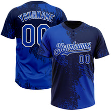 Load image into Gallery viewer, Custom Thunder Blue Navy-White 3D Pattern Abstract Brush Stroke Two-Button Unisex Softball Jersey
