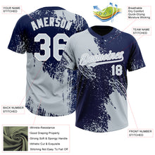 Load image into Gallery viewer, Custom Silver Navy-White 3D Pattern Abstract Brush Stroke Two-Button Unisex Softball Jersey
