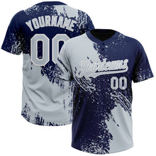 Load image into Gallery viewer, Custom Silver Navy-White 3D Pattern Abstract Brush Stroke Two-Button Unisex Softball Jersey
