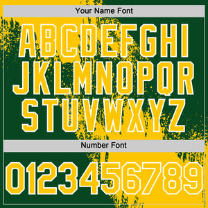 Custom Yellow Green-White 3D Pattern Abstract Brush Stroke Two-Button Unisex Softball Jersey