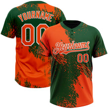 Load image into Gallery viewer, Custom Orange Green-White 3D Pattern Abstract Brush Stroke Two-Button Unisex Softball Jersey
