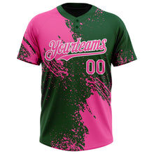 Load image into Gallery viewer, Custom Pink Green-White 3D Pattern Abstract Brush Stroke Two-Button Unisex Softball Jersey
