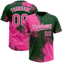 Load image into Gallery viewer, Custom Pink Green-White 3D Pattern Abstract Brush Stroke Two-Button Unisex Softball Jersey
