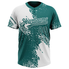 Load image into Gallery viewer, Custom White Teal 3D Pattern Abstract Brush Stroke Two-Button Unisex Softball Jersey
