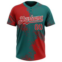 Load image into Gallery viewer, Custom Red Teal-White 3D Pattern Abstract Brush Stroke Two-Button Unisex Softball Jersey
