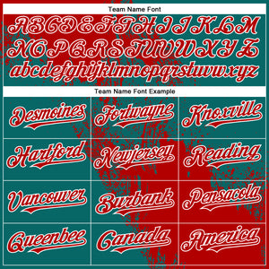 Custom Red Teal-White 3D Pattern Abstract Brush Stroke Two-Button Unisex Softball Jersey