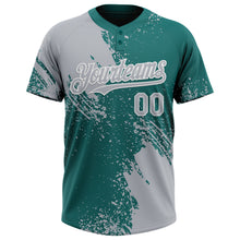 Load image into Gallery viewer, Custom Gray Teal-White 3D Pattern Abstract Brush Stroke Two-Button Unisex Softball Jersey
