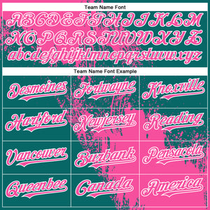 Custom Pink Teal-White 3D Pattern Abstract Brush Stroke Two-Button Unisex Softball Jersey