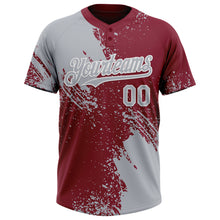 Load image into Gallery viewer, Custom Gray Crimson-White 3D Pattern Abstract Brush Stroke Two-Button Unisex Softball Jersey
