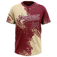 Load image into Gallery viewer, Custom Cream Crimson-White 3D Pattern Abstract Brush Stroke Two-Button Unisex Softball Jersey
