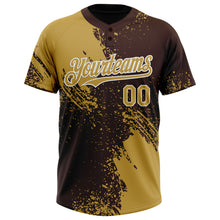 Load image into Gallery viewer, Custom Old Gold Brown-White 3D Pattern Abstract Brush Stroke Two-Button Unisex Softball Jersey

