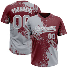 Load image into Gallery viewer, Custom Gray Burgundy-White 3D Pattern Abstract Brush Stroke Two-Button Unisex Softball Jersey
