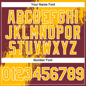 Custom Gold Burgundy-White 3D Pattern Abstract Brush Stroke Two-Button Unisex Softball Jersey