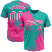 Load image into Gallery viewer, Custom Pink Aqua-White 3D Pattern Abstract Brush Stroke Two-Button Unisex Softball Jersey
