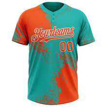 Load image into Gallery viewer, Custom Orange Aqua-White 3D Pattern Abstract Brush Stroke Two-Button Unisex Softball Jersey
