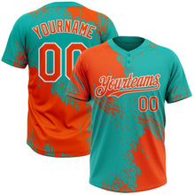 Load image into Gallery viewer, Custom Orange Aqua-White 3D Pattern Abstract Brush Stroke Two-Button Unisex Softball Jersey
