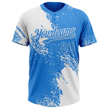 Load image into Gallery viewer, Custom White Electric Blue 3D Pattern Abstract Brush Stroke Two-Button Unisex Softball Jersey
