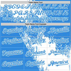 Custom White Electric Blue 3D Pattern Abstract Brush Stroke Two-Button Unisex Softball Jersey