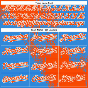 Custom Orange Electric Blue-White 3D Pattern Abstract Brush Stroke Two-Button Unisex Softball Jersey