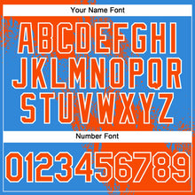 Load image into Gallery viewer, Custom Orange Electric Blue-White 3D Pattern Abstract Brush Stroke Two-Button Unisex Softball Jersey
