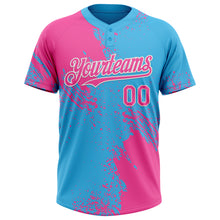 Load image into Gallery viewer, Custom Pink Sky Blue-White 3D Pattern Abstract Brush Stroke Two-Button Unisex Softball Jersey
