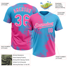 Load image into Gallery viewer, Custom Pink Sky Blue-White 3D Pattern Abstract Brush Stroke Two-Button Unisex Softball Jersey
