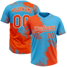 Load image into Gallery viewer, Custom Orange Sky Blue-White 3D Pattern Abstract Brush Stroke Two-Button Unisex Softball Jersey
