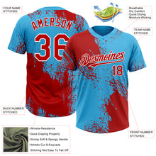 Load image into Gallery viewer, Custom Red Sky Blue-White 3D Pattern Abstract Brush Stroke Two-Button Unisex Softball Jersey
