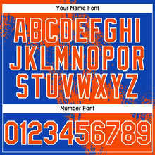 Load image into Gallery viewer, Custom Orange Thunder Blue-White 3D Pattern Abstract Brush Stroke Two-Button Unisex Softball Jersey
