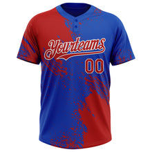 Load image into Gallery viewer, Custom Red Thunder Blue-White 3D Pattern Abstract Brush Stroke Two-Button Unisex Softball Jersey
