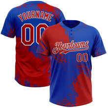 Load image into Gallery viewer, Custom Red Thunder Blue-White 3D Pattern Abstract Brush Stroke Two-Button Unisex Softball Jersey
