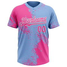 Load image into Gallery viewer, Custom Pink Light Blue-White 3D Pattern Abstract Brush Stroke Two-Button Unisex Softball Jersey
