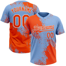 Load image into Gallery viewer, Custom Orange Light Blue-White 3D Pattern Abstract Brush Stroke Two-Button Unisex Softball Jersey
