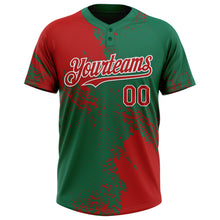 Load image into Gallery viewer, Custom Red Kelly Green-White 3D Pattern Abstract Brush Stroke Two-Button Unisex Softball Jersey
