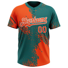 Load image into Gallery viewer, Custom Orange Teal-White 3D Pattern Abstract Brush Stroke Two-Button Unisex Softball Jersey
