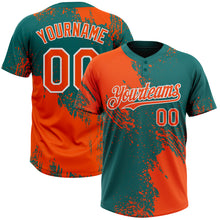 Load image into Gallery viewer, Custom Orange Teal-White 3D Pattern Abstract Brush Stroke Two-Button Unisex Softball Jersey
