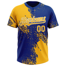 Load image into Gallery viewer, Custom Gold Royal-White 3D Pattern Abstract Brush Stroke Two-Button Unisex Softball Jersey
